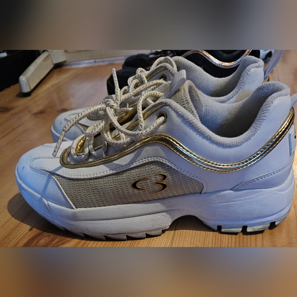 Women's White and Gold SKETCHERS Sneakers